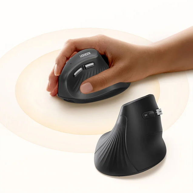 Ergonomische kabellose optische Maus, Ugreen MU008Smini, Bluetooth 5.0 und 2.4 GHz USB, Schwarz