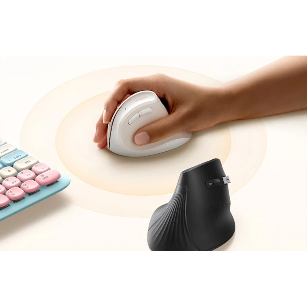 Ergonomische kabellose optische Maus, Ugreen MU008mini, Bluetooth 5.0 und 2.4 GHz USB, Weiß