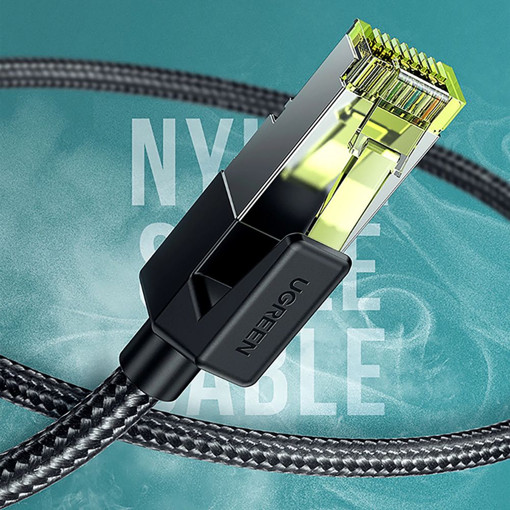 LAN Ethernet Netzwerkkabel RJ45 Cat 7 F/FTP, 10 Gbps, 0,5 m, Ugreen NW150, Schwarz