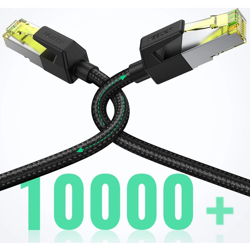 LAN Ethernet Netzwerkkabel RJ45 Cat 7 F/FTP, 10 Gbps, 0,5 m, Ugreen NW150, Schwarz