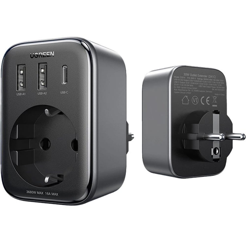 Ladegerät Ugreen Outlet Extender 2x USB-A, 1x USB-C, 1x AC, 30W, Schwarz