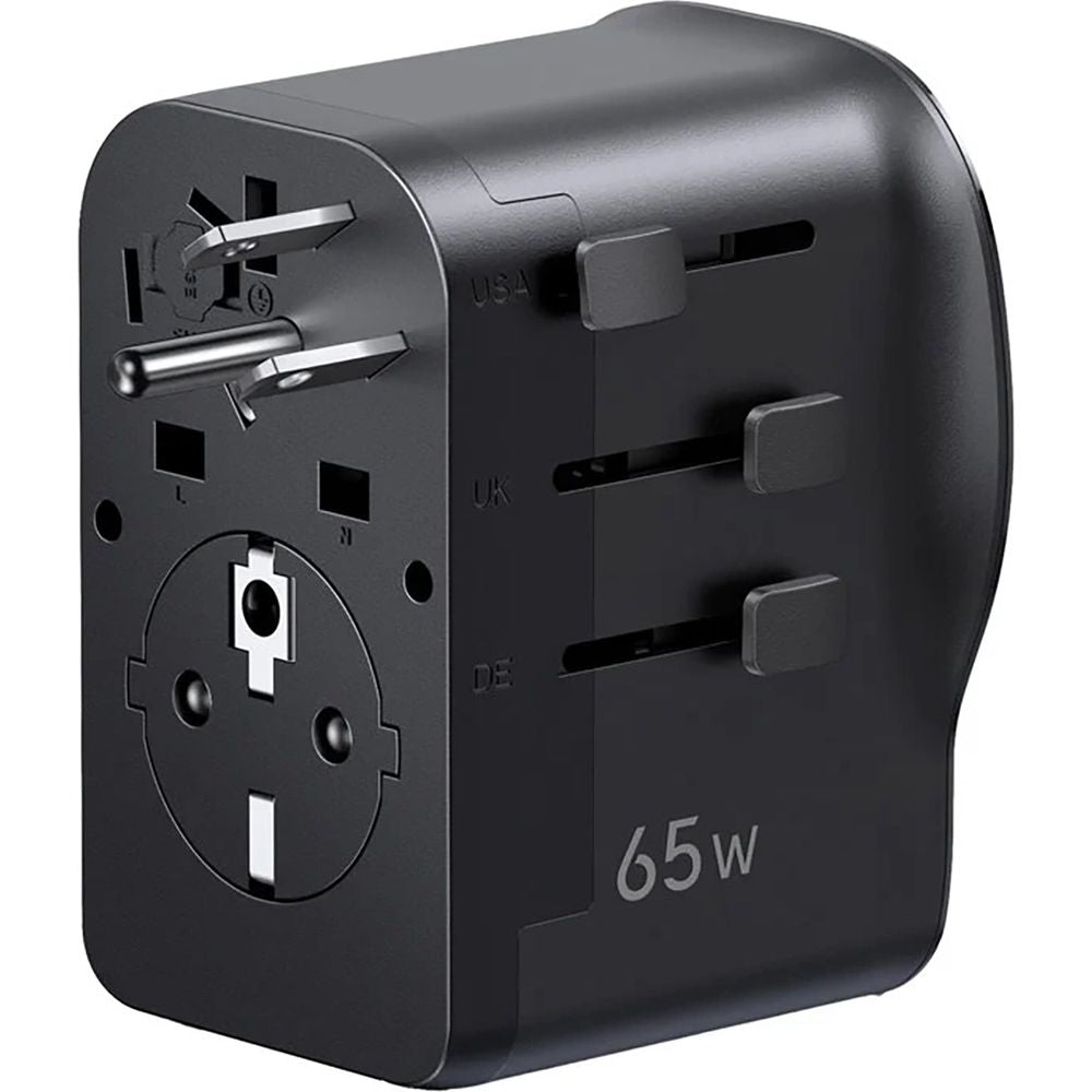 Reiseadapter / Wandladegerät GaN 65W für CN, US, JP, EU, UK, AU, 2x USB-C und 1x USB-A, PD 3.0, QC 4.0, PPS, Ugreen S550, Schwarz