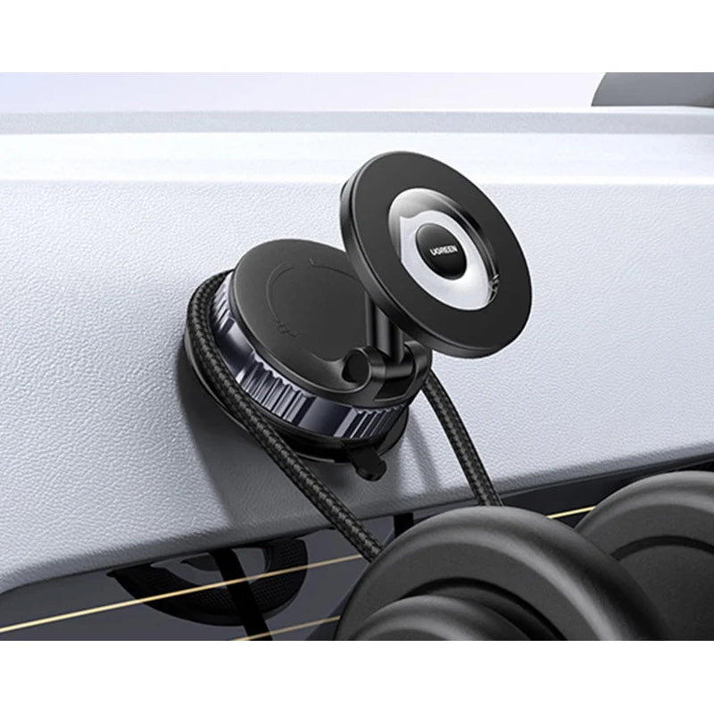 Magnetische Handy-Halterung mit MagSafe für Windschutzscheibe / Armaturenbrett, Ugreen Suction Cup LP970, Schwarz-Silbern