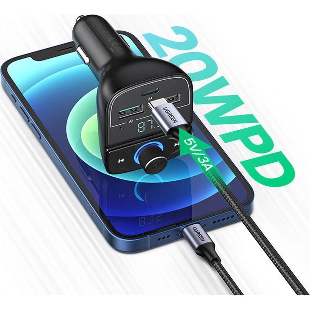 FM-Transmitter / Autoladegerät Ugreen CD229 31,5 W, 2x USB-A / 1x USB-C, Schwarz