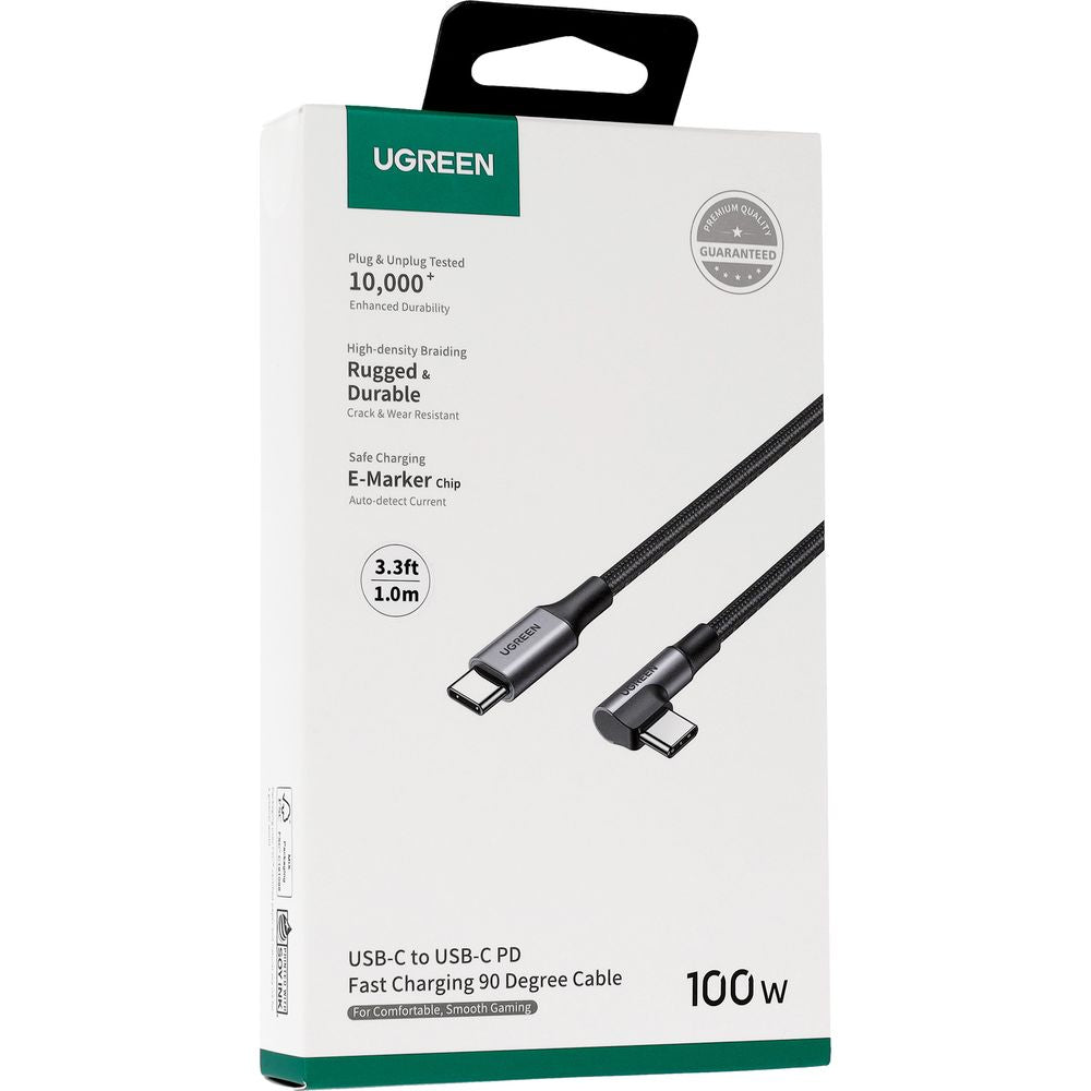 Winkelkabel USB-C / USB-C 90º PD 100W 480Mbps 1 m, Ugreen US334, Schwarz