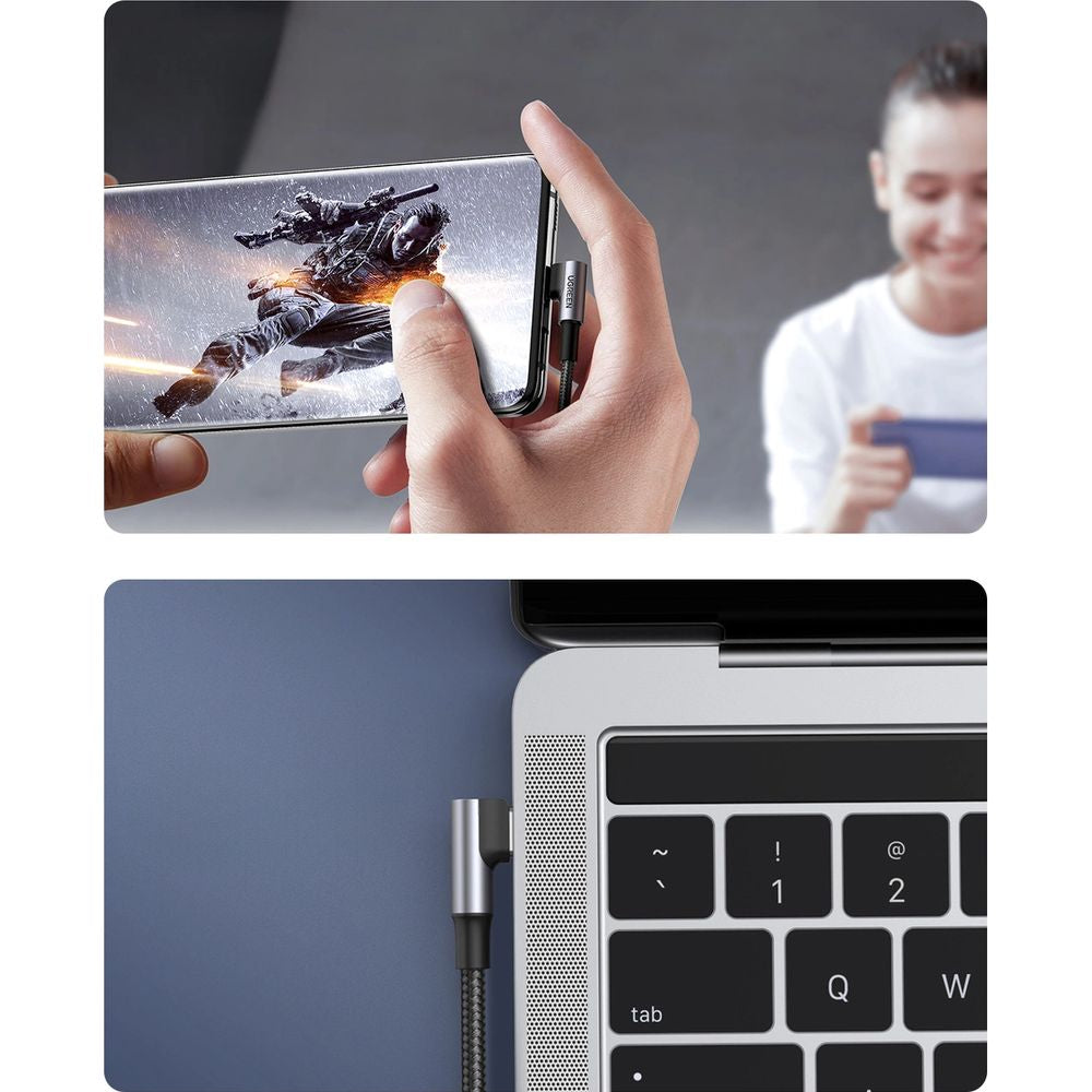 Ugreen US334 USB-C / USB-C 90º Kabel 100W 480Mbps 2m, Schwarz
