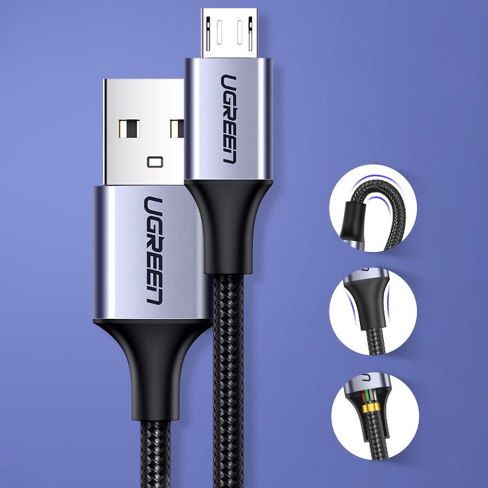 Kabel USB-A zu Micro-USB, 1m, QC 3.0, 2.4A, Ugreen, Schwarz