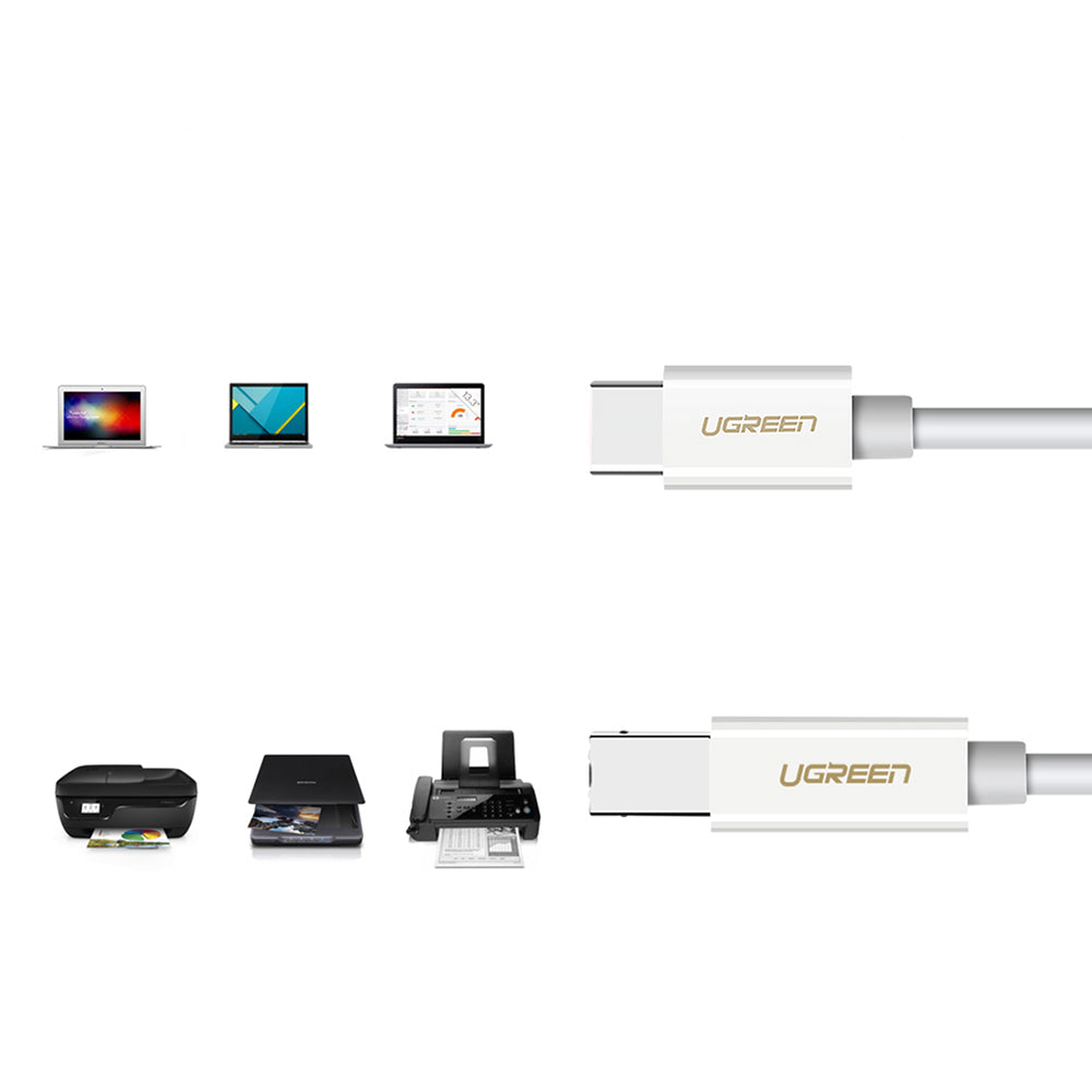 Adapter USB-C (Stecker) auf USB-B (Stecker), Ugreen US241, 1.5 m, Weiß