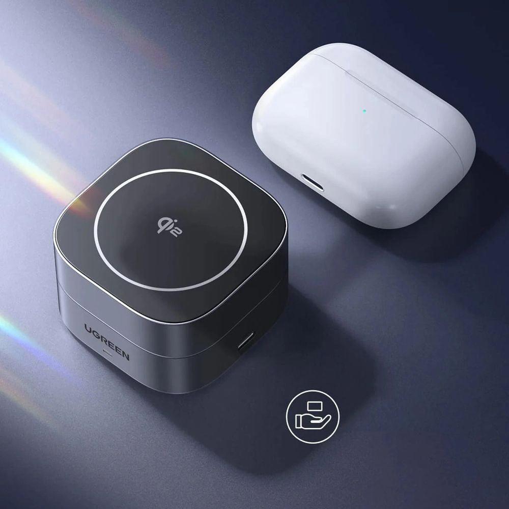 Faltbares induktives Ladegerät, Reise 2-in-1 15W mit MagSafe, Qi2, USB-C, Ugreen W702, Grau
