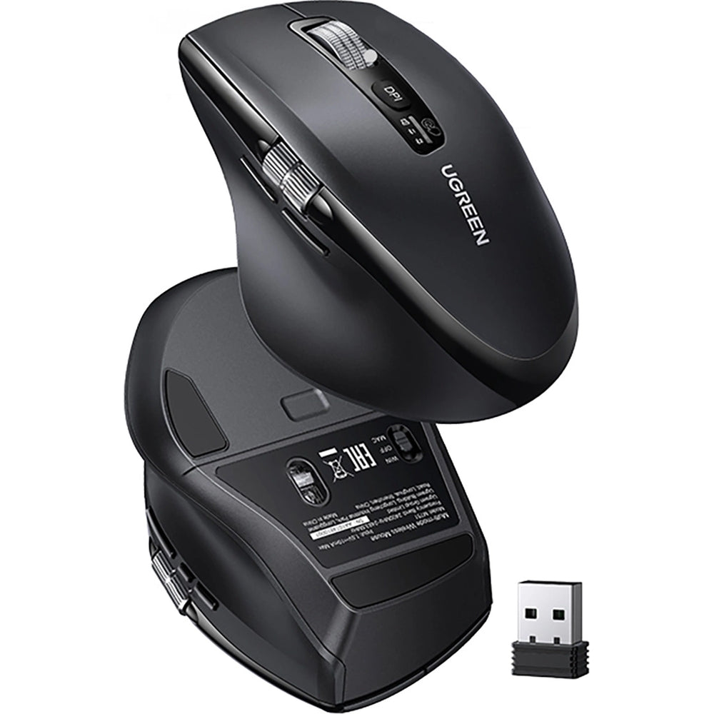 Kabellose optische Maus, Ugreen Wireless Optical Mouse, Bluetooth 5.4 / USB 2.4 GHz 5000 DPI, Schwarz