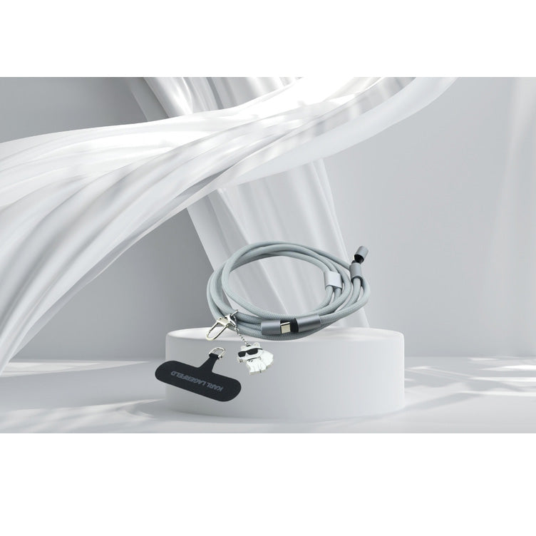Neck Lanyard für Smartphone mit Kabel USB-C auf USB-C, Karl Lagerfeld CBDY Choupette Charm, 150 cm, Grau