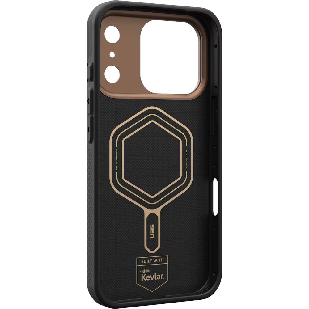 Handyhülle für iPhone 17 Pro, Urban Armor Gear UAG Fibr Armr MagSafe, Schwarz / Braun