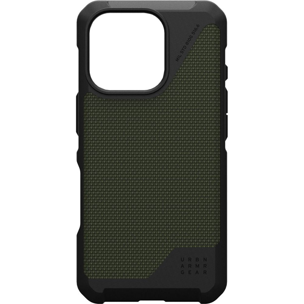 Handyhülle für iPhone 16 Pro, Urban Armor Gear Metropolis LT Mag mit MagSafe, Olivgrün/Schwarz mit Kevlar