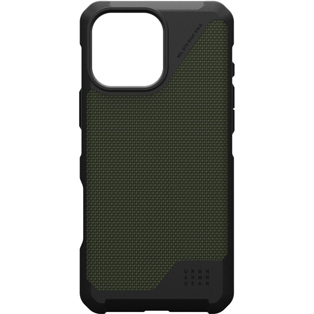 Handyhülle für iPhone 16 Pro Max, Urban Armor Gear Metropolis LT Mag mit MagSafe, Olivgrün/Schwarz mit Kevlar