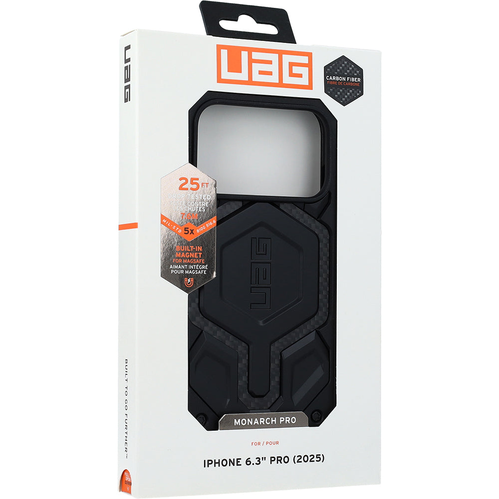 Handyhülle für iPhone 17 Pro, Urban Armor Gear Monarch Pro Mag mit MagSafe, Schwarz mit Kohlefaser