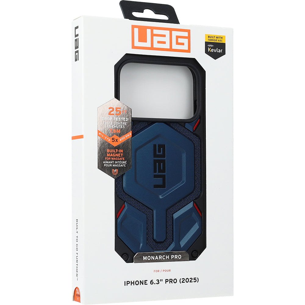 Handyhülle für iPhone 17 Pro, Urban Armor Gear Monarch Pro Mag mit MagSafe, Marineblau mit Kevlar