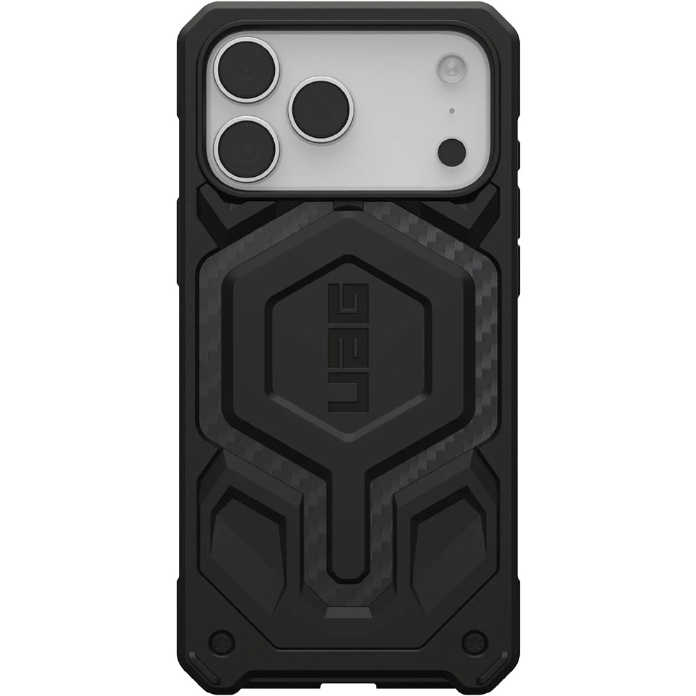 Handyhülle für iPhone 17 Pro Max, Urban Armor Gear Monarch Pro Mag mit MagSafe, Schwarz mit Kohlefaser