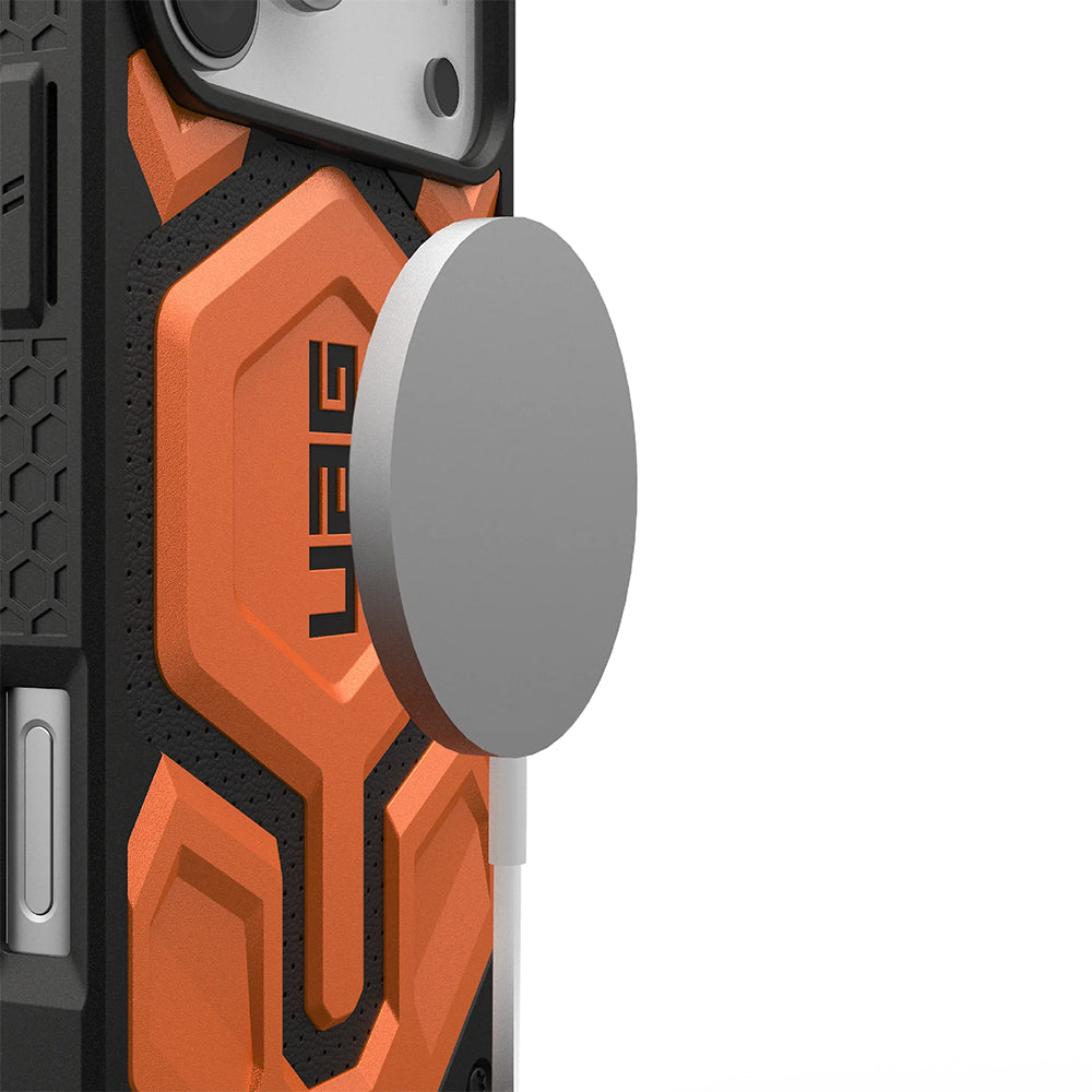 Handyhülle für iPhone 17 Pro Max, Urban Armor Gear Monarch Pro Mag mit MagSafe, Orange mit Schwarzen Elementen