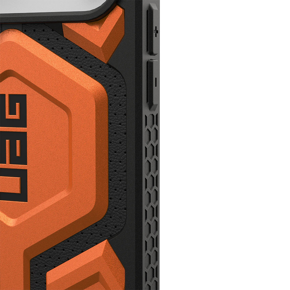 Handyhülle für iPhone 17 Pro Max, Urban Armor Gear Monarch Pro Mag mit MagSafe, Orange mit Schwarzen Elementen