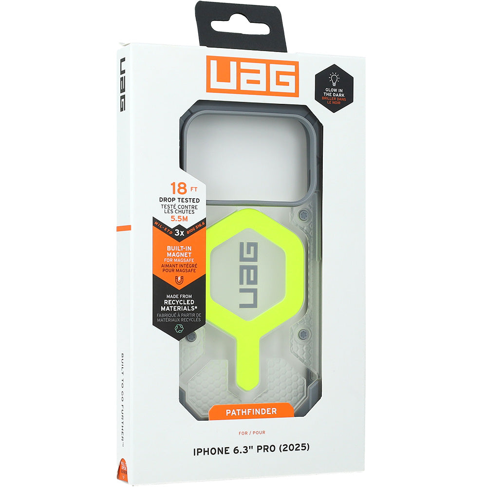 Handyhülle für iPhone 17 Pro, Urban Armor Gear Pathfinder Clear Mag mit MagSafe, Transparent und Gelb