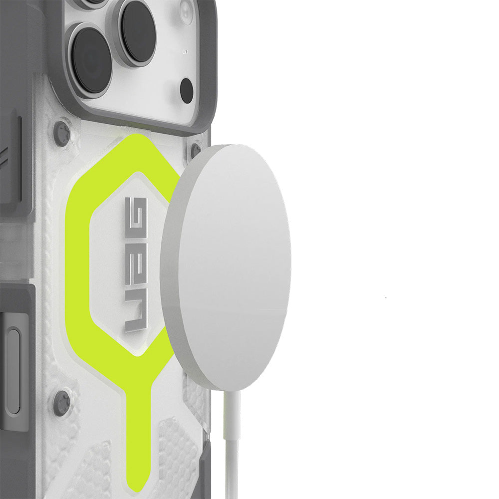 Handyhülle für iPhone 17 Pro, Urban Armor Gear Pathfinder Clear Mag mit MagSafe, Transparent und Gelb