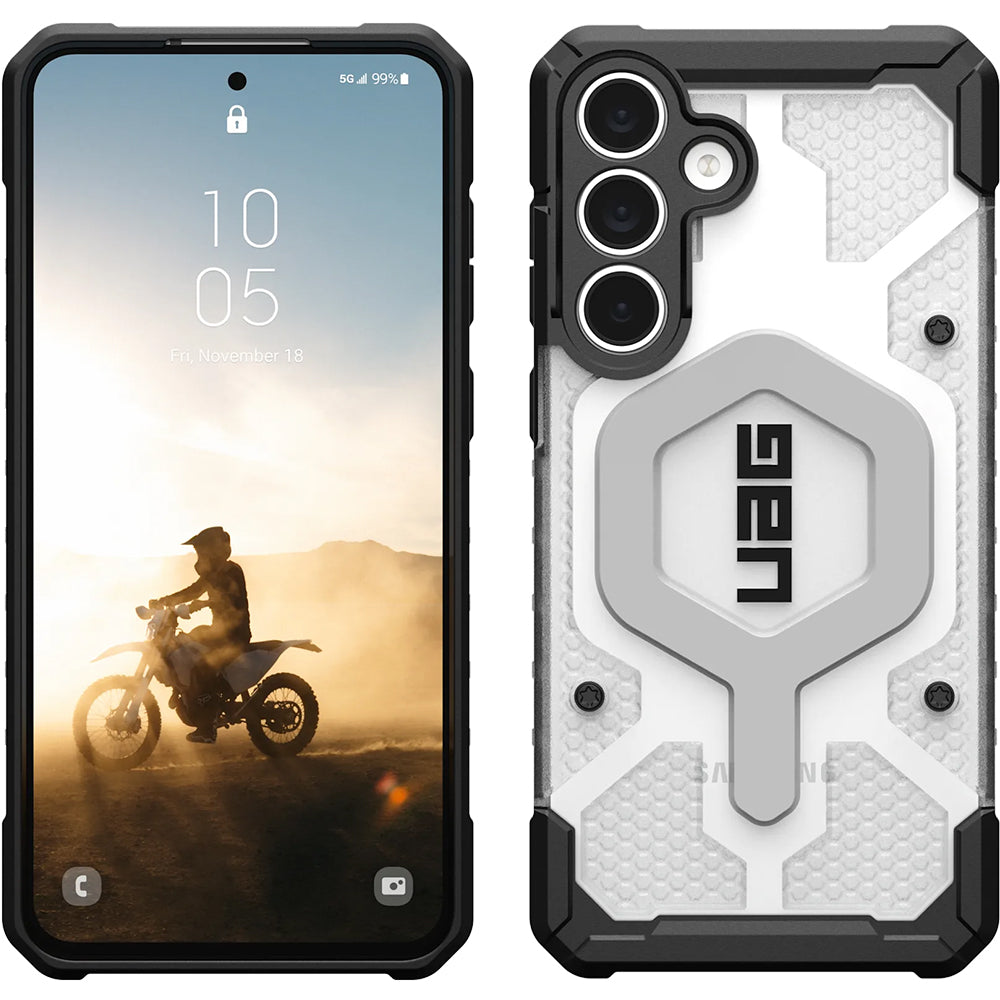 Handyhülle für Galaxy S25 FE, Urban Armor Gear Pathfinder Clear Magnet, Weiß-Schwarz