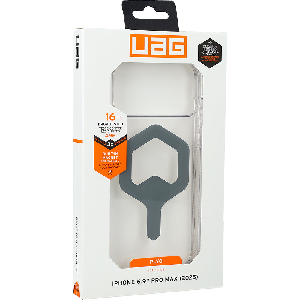 Handyhülle für iPhone 17 Pro Max, Urban Armor Gear Plyo Mag mit MagSafe, Transparent und Silbern
