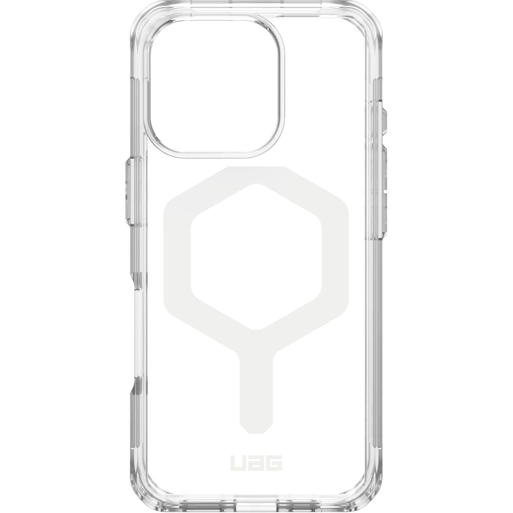 Handyhülle für iPhone 16 Pro, Urban Armor Gear Plyo Mag mit MagSafe, Transparent und Weiß