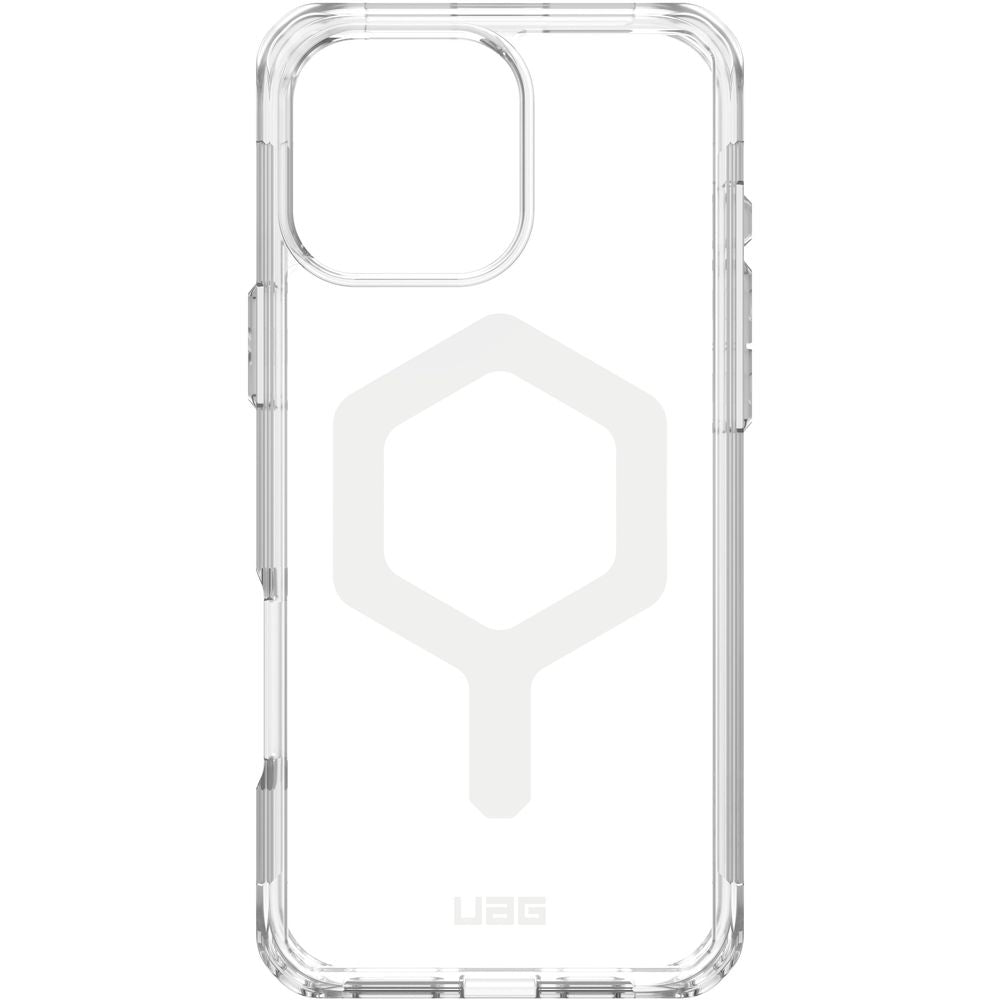 Handyhülle für iPhone 16 Pro Max, Urban Armor Gear Plyo Mag mit MagSafe, Transparent und Weiß