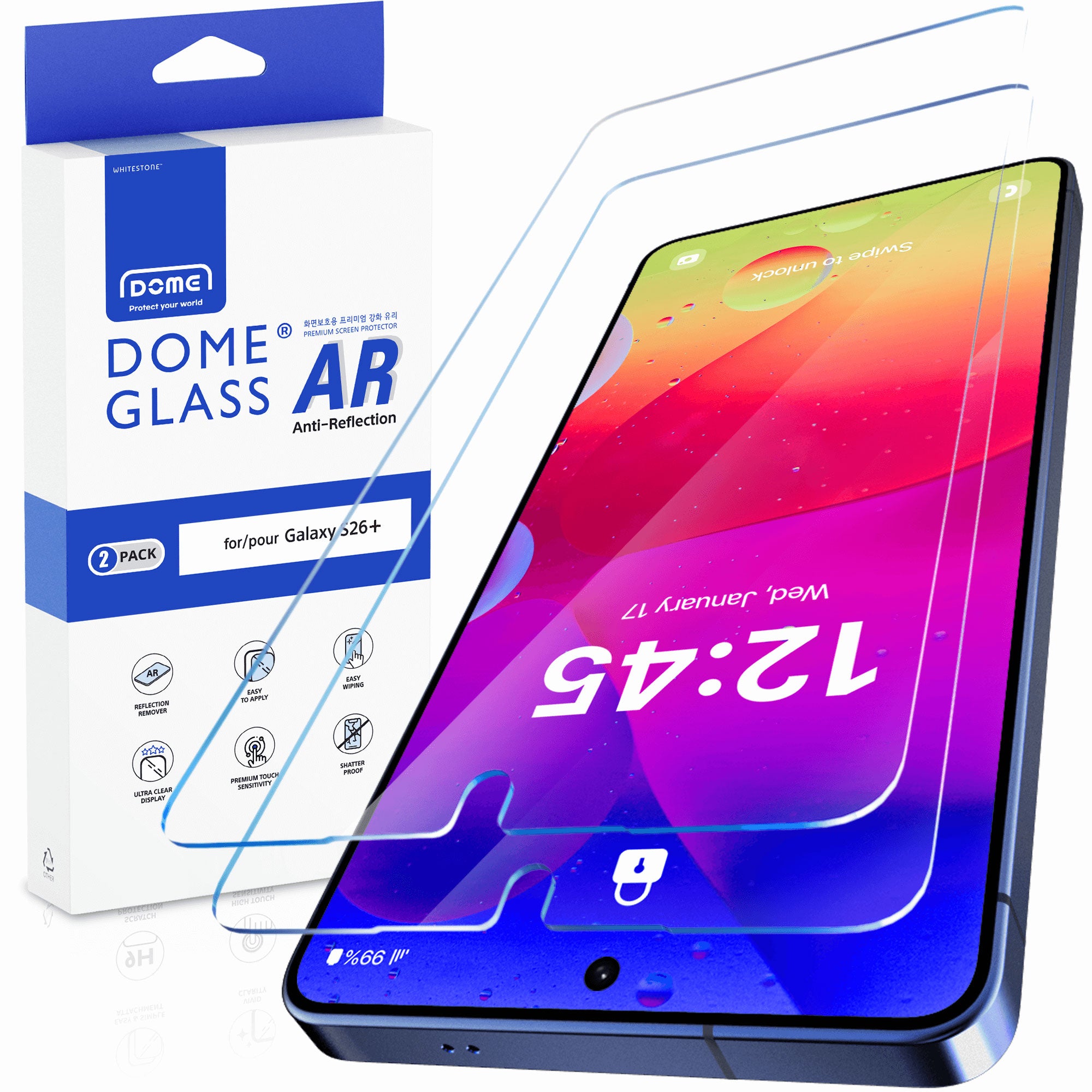 Antireflex-Schutzglas für Galaxy S26+, Whitestone Dome Glass AR, 2 Stück (1/6)