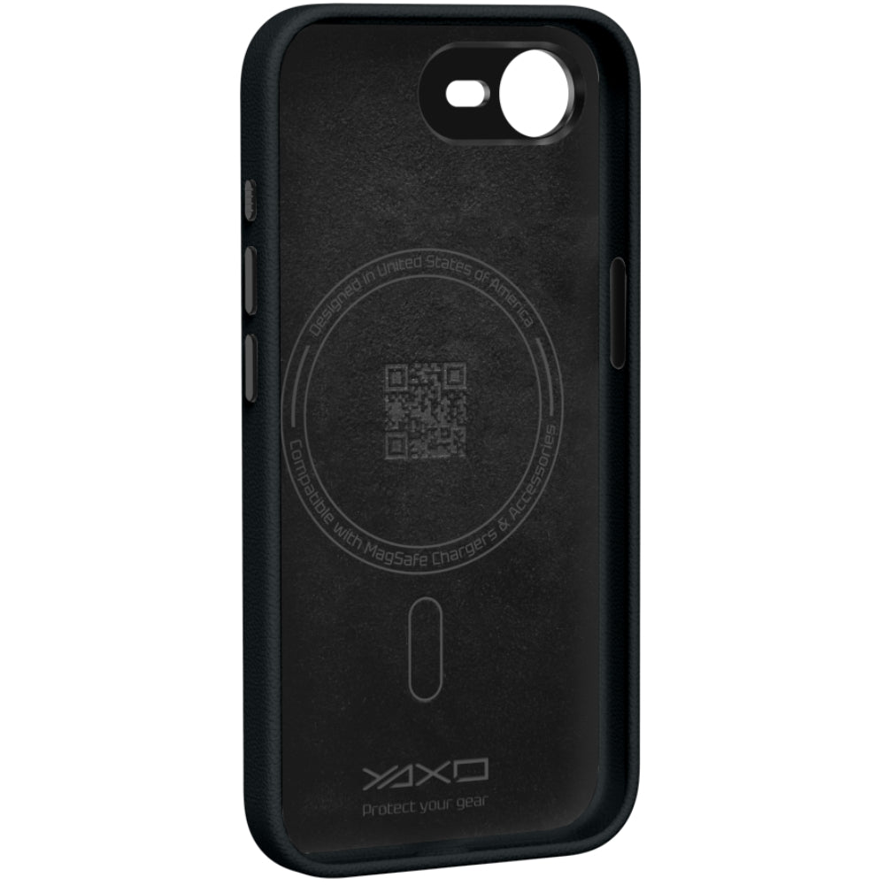 Handyhülle YAXO Leather Gear Slim Case MagSafe für iPhone 17e, schwarz (11/12)