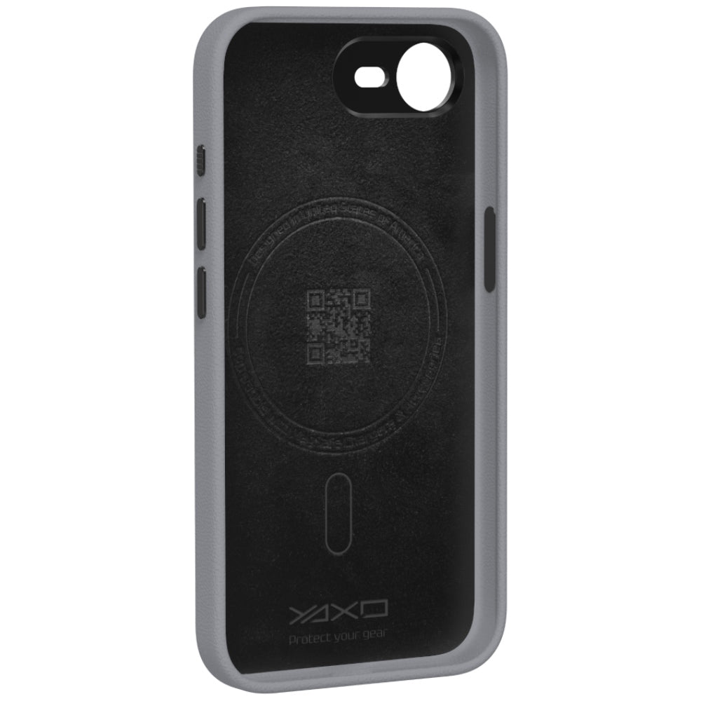 Handyhülle YAXO Leather Gear Slim Case MagSafe für iPhone 17e, grau (11/12)