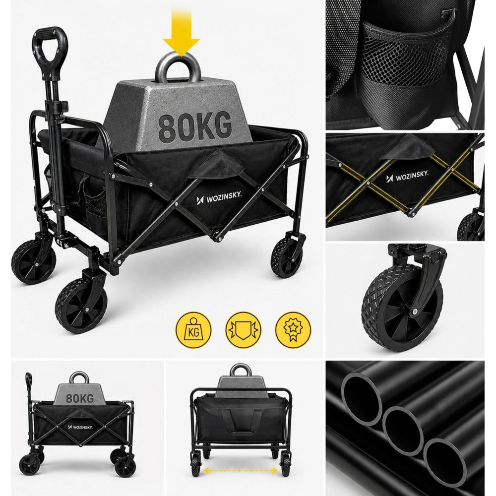 Strand- Reise- und Gartenwagen Wozinsky WZP-80 mit Sicherheitsnetz, bis 80 kg, Schwarz
