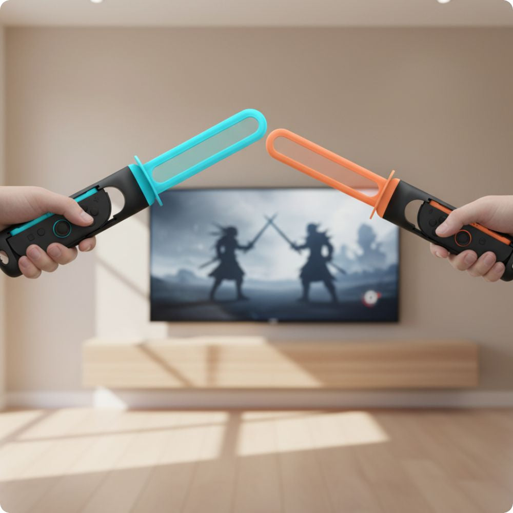 Griff/Aufsätze für Joy-Con Nintendo Switch/Nintendo Switch 2, YAXO Sword Set, Orange/Blau