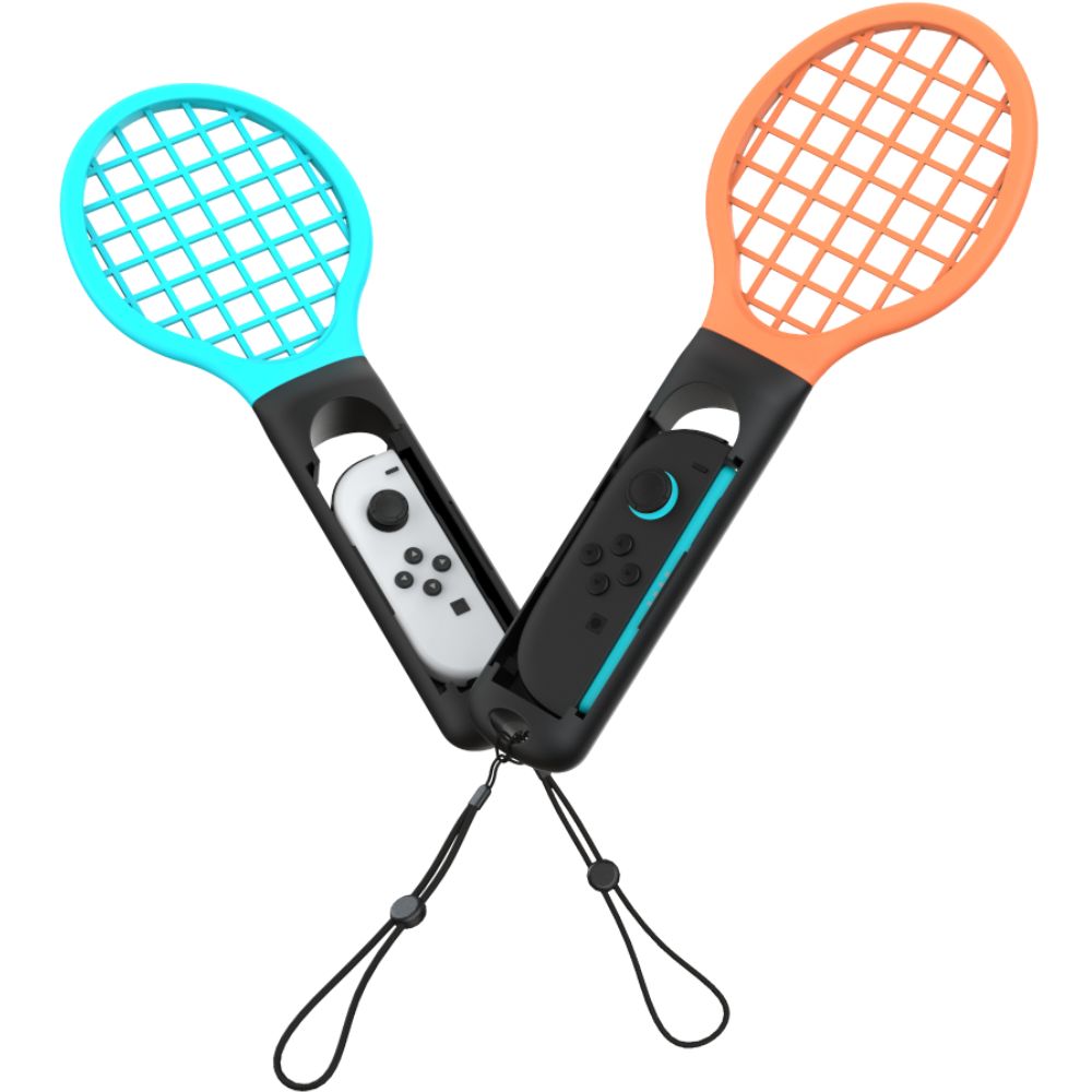 Griff/Aufsätze für Tennisschläger für Joy-Con Nintendo Switch/Nintendo Switch 2, YAXO Tennis Pro Set, Orange/Blau