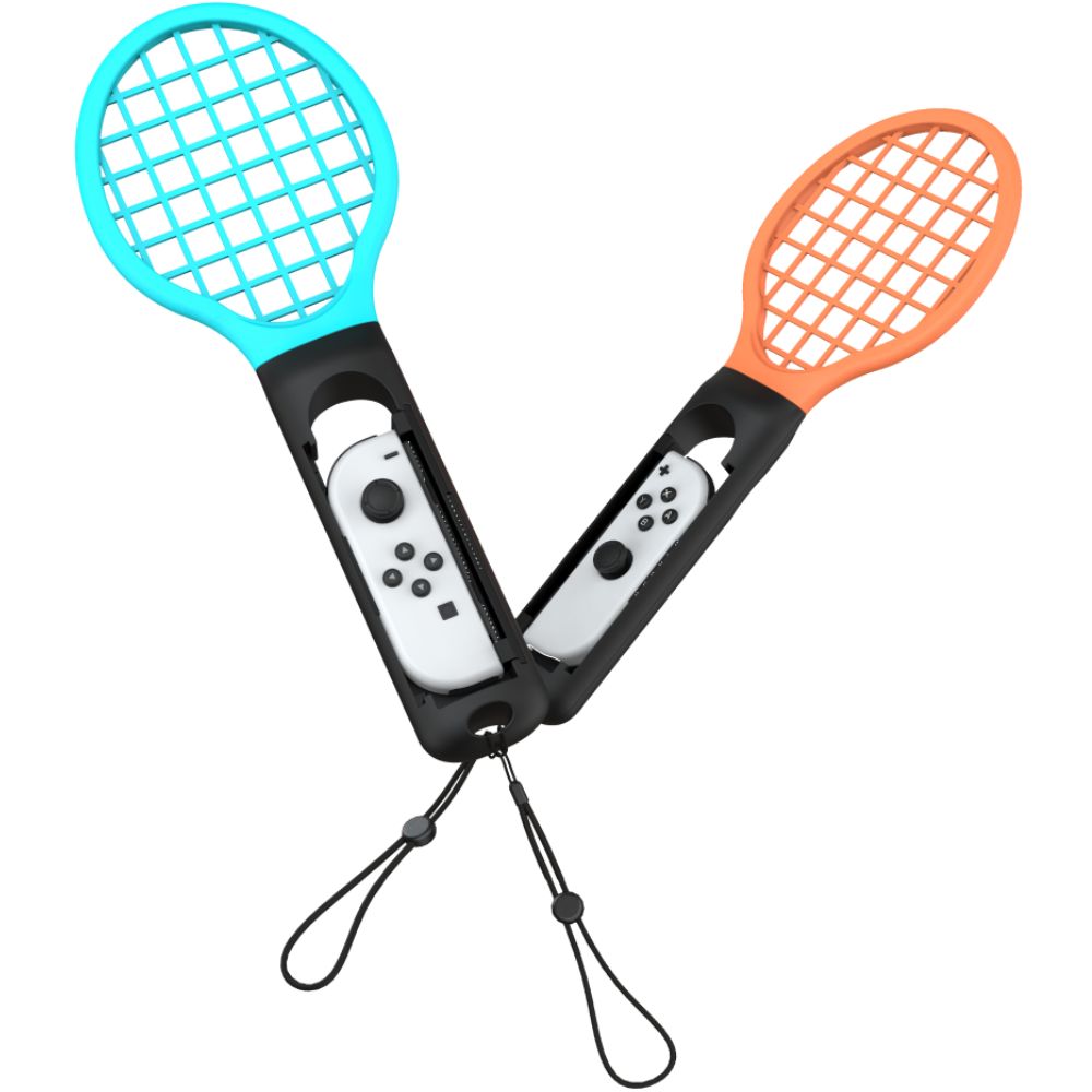 Griff/Aufsätze für Tennisschläger für Joy-Con Nintendo Switch/Nintendo Switch 2, YAXO Tennis Pro Set, Orange/Blau