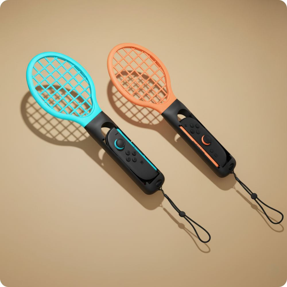 Griff/Aufsätze für Tennisschläger für Joy-Con Nintendo Switch/Nintendo Switch 2, YAXO Tennis Pro Set, Orange/Blau