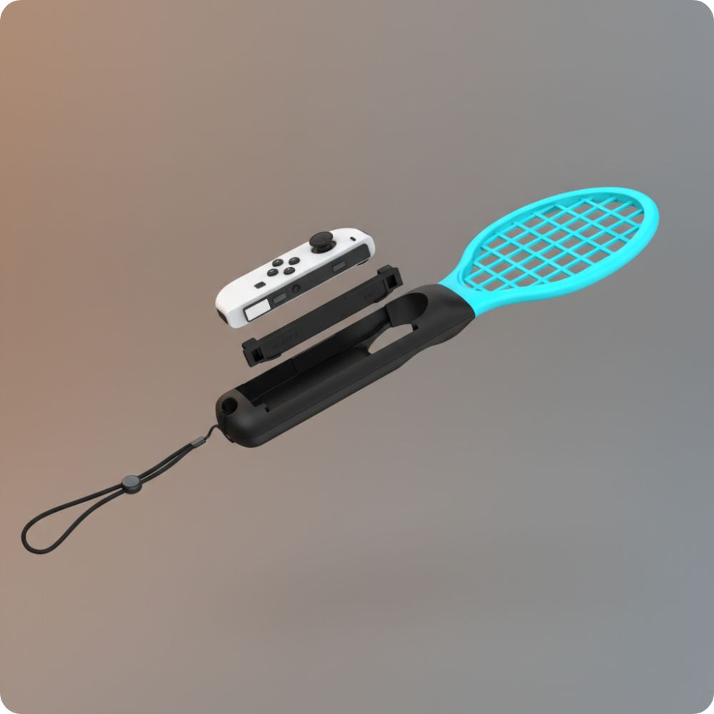 Griff/Aufsätze für Tennisschläger für Joy-Con Nintendo Switch/Nintendo Switch 2, YAXO Tennis Pro Set, Orange/Blau