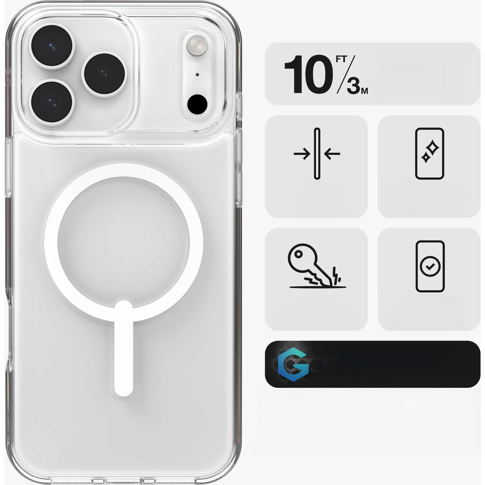 Handyhülle für iPhone 17 Pro Max, ZAGG Crystal Palace Lite Snap mit MagSafe, Transparent und Weiß