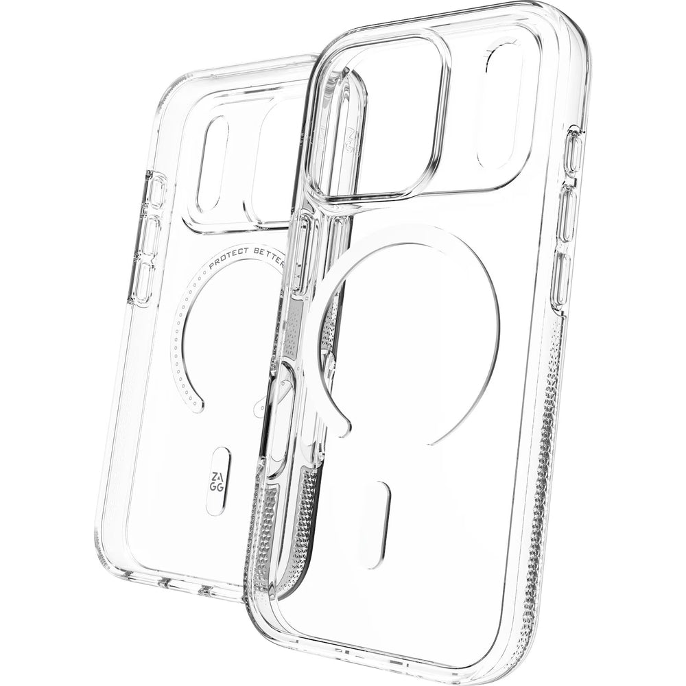 Handyhülle für iPhone 17 Pro, ZAGG Crystal Palace Snap 2 mit MagSafe, Transparent und Weiß
