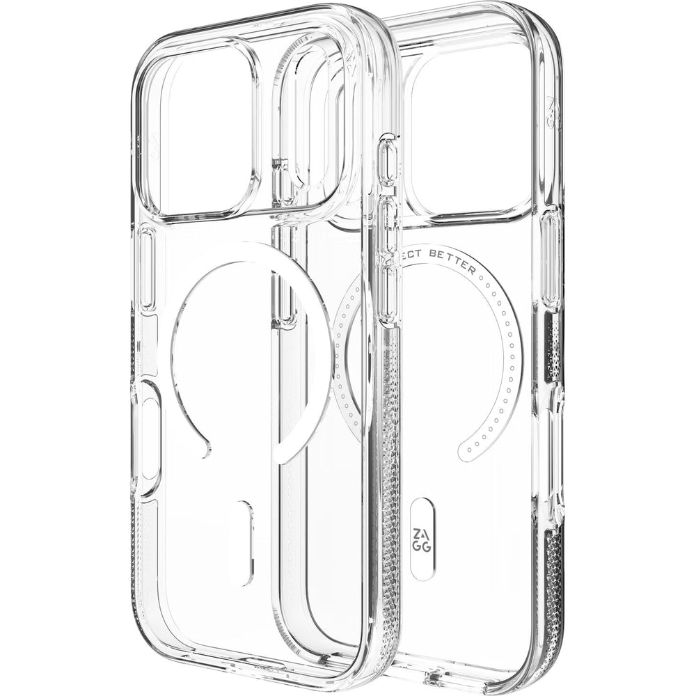 Handyhülle für iPhone 17 Pro, ZAGG Crystal Palace Snap 2 mit MagSafe, Transparent und Weiß