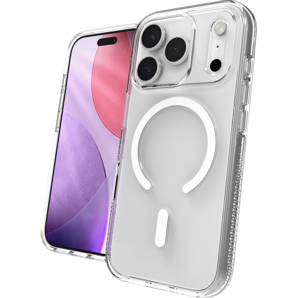 Handyhülle für iPhone 17 Pro, ZAGG Crystal Palace Snap 2 mit MagSafe, Transparent und Weiß