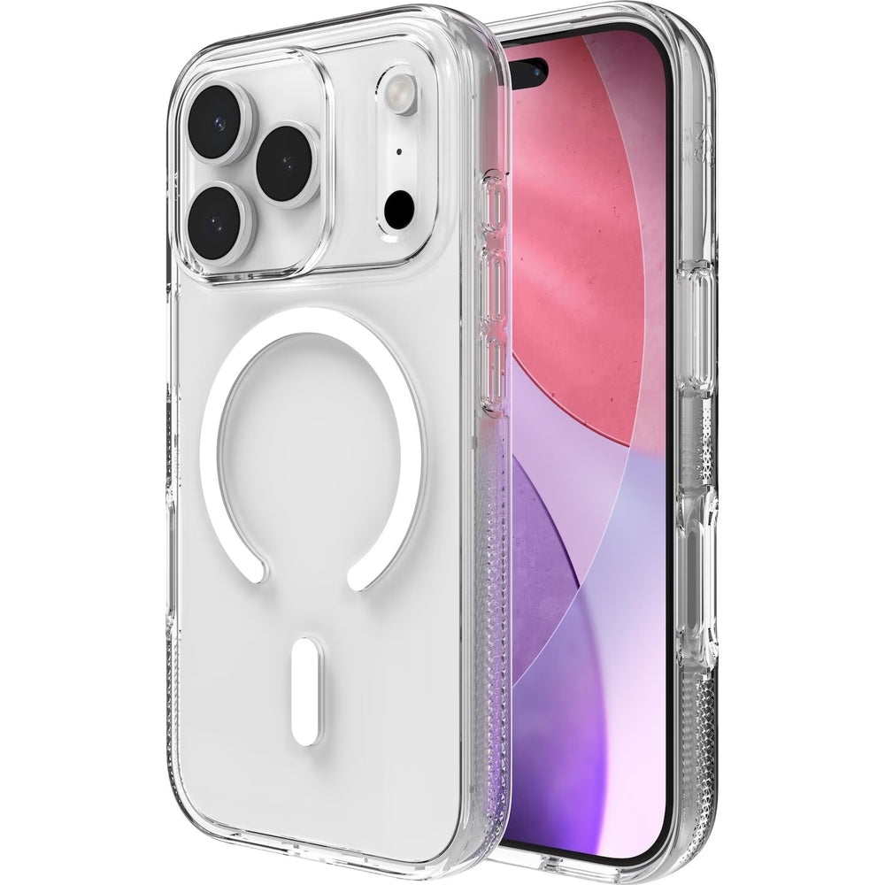 Handyhülle für iPhone 17 Pro, ZAGG Crystal Palace Snap 2 mit MagSafe, Transparent und Weiß
