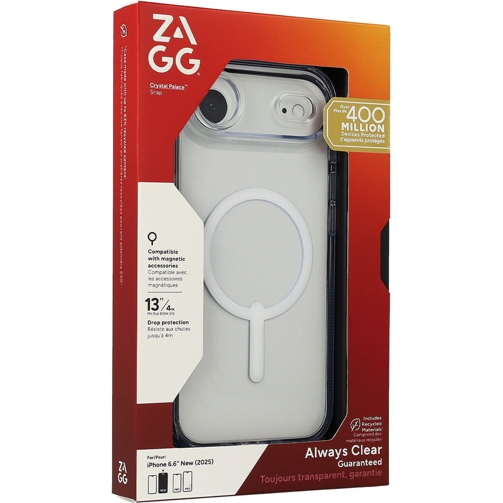 Handyhülle für iPhone Air, ZAGG Crystal Palace Snap mit MagSafe, Transparent und Weiß