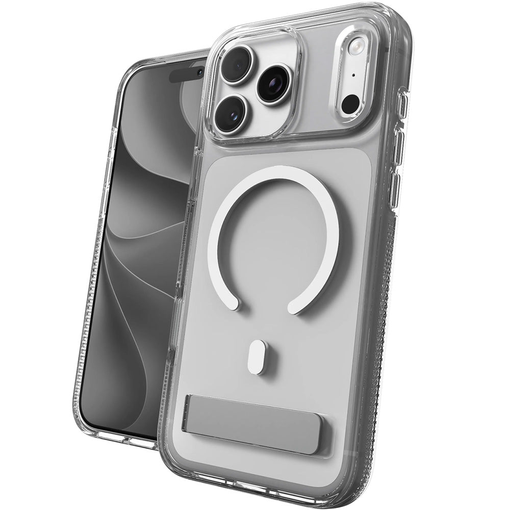 Handyhülle für iPhone 18 Pro Max / 17 Pro Max, ZAGG Crystal Palace Snap Kickstand mit MagSafe, Transparent-Weiß (1/9)