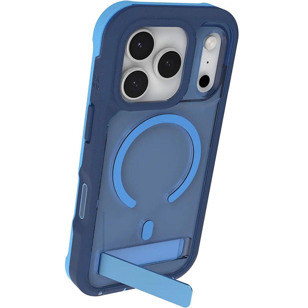 Handyhülle mit Ständer für iPhone 17 Pro, Zagg Rainier Snap Kickstand mit MagSafe, Transparent-Dunkelblau