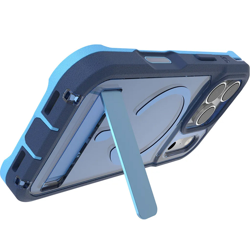 Handyhülle mit Ständer für iPhone 17 Pro Max, Zagg Rainier Snap Kickstand mit MagSafe, Blau