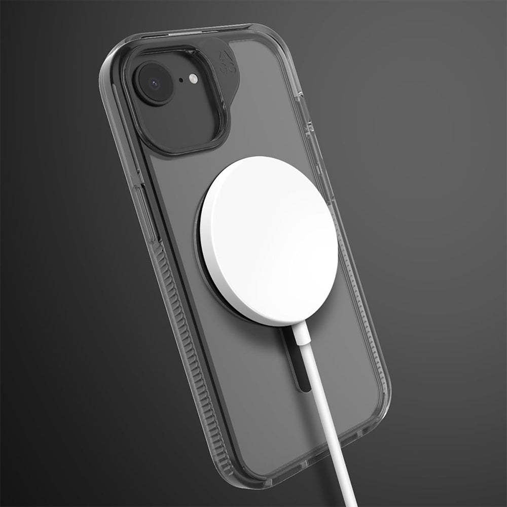 Handyhülle für iPhone 17e / 16e / 15 / 14 / 13, Zagg Santa Cruz Snap mit MagSafe, Transparent-Schwarz
