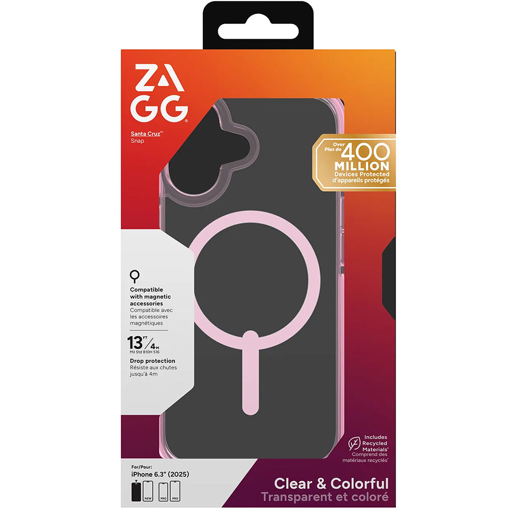Handyhülle für iPhone 17, Zagg Santa Cruz Snap mit MagSafe, Transparent-Rosa