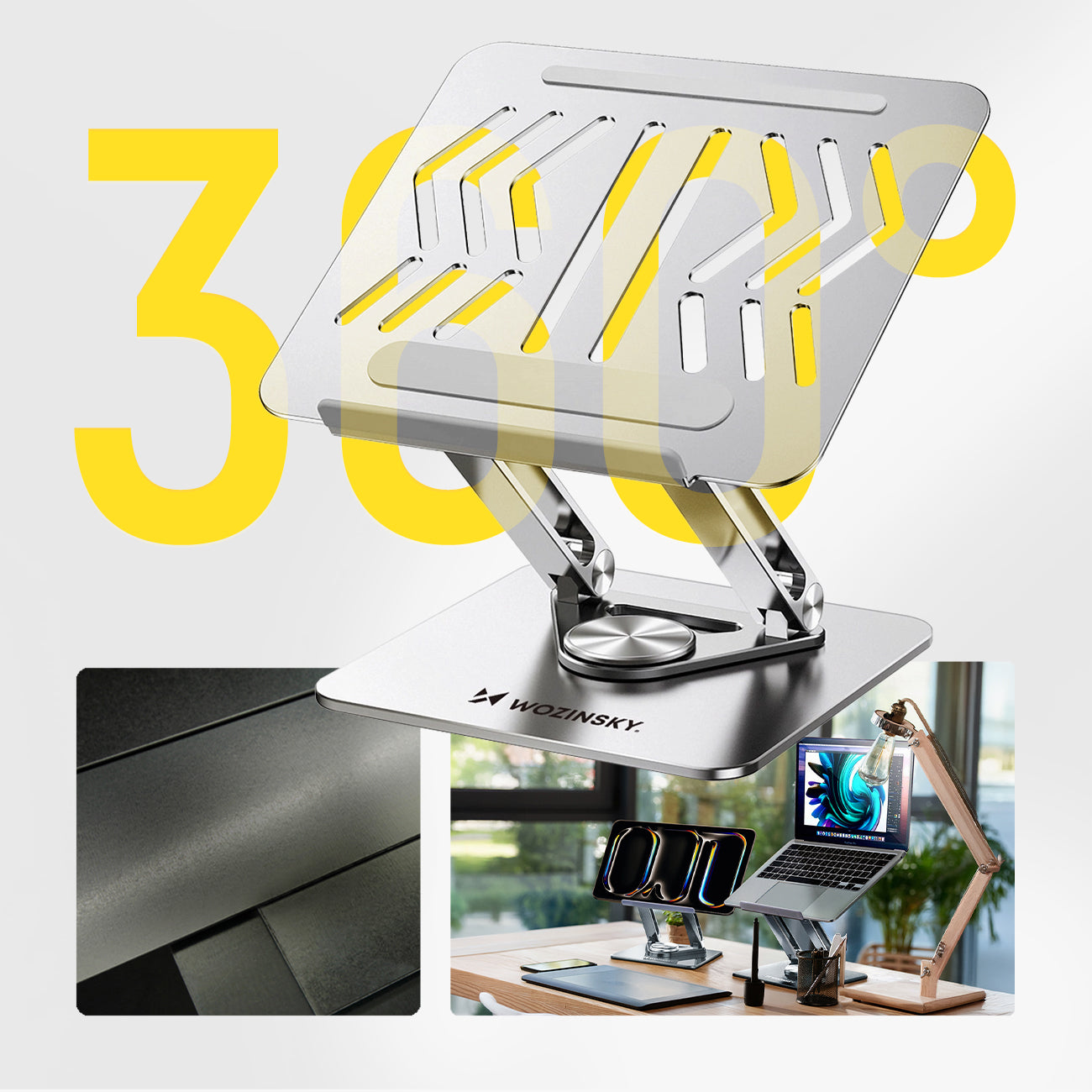 Laptop- und Tabletständer drehbar, Wozinsky WRS-CPY84SS, Silber